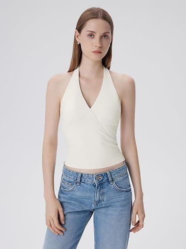 SUUKSESS Women Halter Backless Tank Tops with Built in Bra Double Lined V Neck Y2k Going Out Tops thumbnail 6