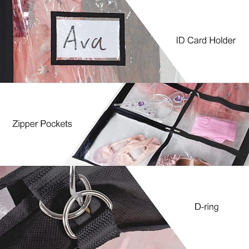 Univivi Clear Black PVC Dance Costume Bags Garment Bag 40 Inch for Dance Competitions, with 4 Medium Clear Zipper Pockets and 1 Large Back Zippered Pocket(Clear Black) thumbnail 4