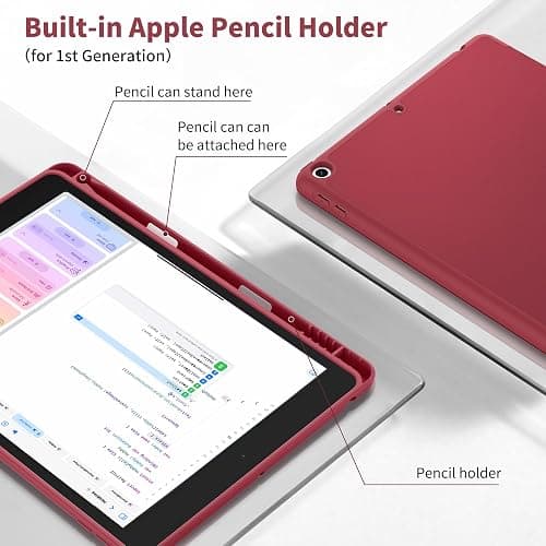 CACOE Cover Custodia Compatibile con iPad 9a Generazione 2021/iPad 8a Gen 2020/iPad 7a Gen 2019, Leggero Cover Protettivo Supporto con Pencil Holder per iPad 10.2 Auto Sveglia Sonno, Claretto thumbnail 3