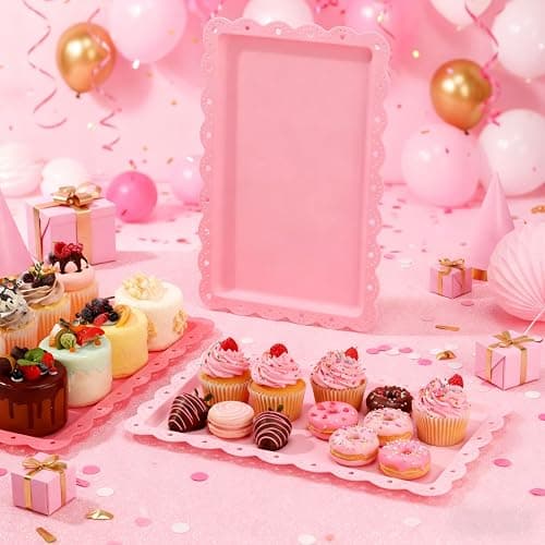 Acellegic 6 Pcs Pink Serving Trays Plastic Platters Dessert Cupcake Holder Party Supplies 14.4 x 9.3 Inches Rectangular Cookie Snack Display Tray for Wedding Restaurant thumbnail 2