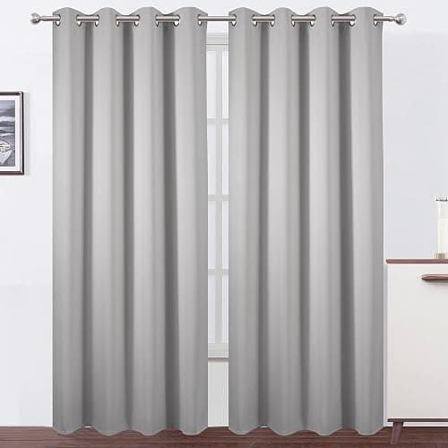 LEMOMO Blackout Curtains 52 x 84 inch/Light Grey Curtains Set of 2 Panels/Thermal Insulated Room Darkening Bedroom Curtains - Image 1