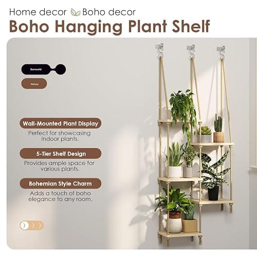 Bamworld Hanging Shelves Plant Hanger Indoor Window Plant Shelves Wood Plant Wall Shelf Window Sill Plant Shelf Indoor Hanging Plant Stand Living Room Decor Garden Boho Decor thumbnail 4