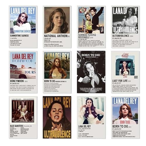 Lidy 12 PCS Lana Poster Music Album Cover Posters Set Merch Wall Art Decor Unframed Canvas Poster Gifts 8x12inch (20x30cm) - Image 1
