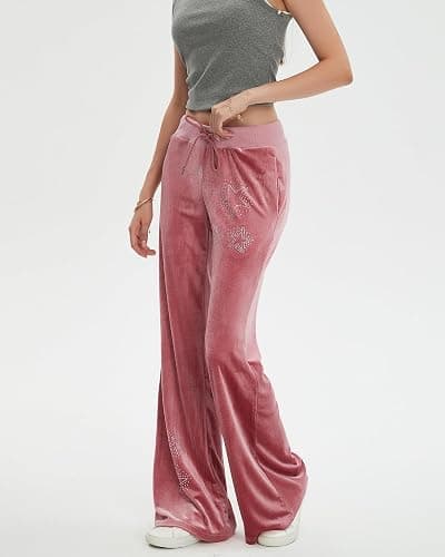 Bosloga Velvet Star Rhinestone Flare Pants for Women, Bootcut Low Rise Drawstring Bell Bottoms, Y2K Streetwear thumbnail 2