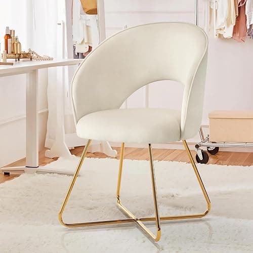 Furniliving Velvet Vanity Chair with Curved Back, Upholstered Barrel Desk Chair with Gold Legs, Mid Century Modern Accent Chair for Living Room, Dressing Room, Bedroom, Khaki thumbnail 7