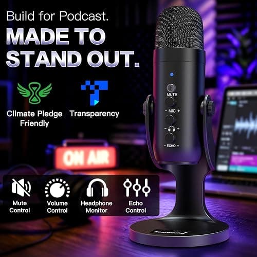 ZealSound Podcast Microphone for PC, Noise Cancellation USB Mic with Gain, Volume Adjustment & Mute Button, Monitoring & Echo, for YouTube, TikTok, Podcasting, Streaming, iPhone, iPad, Android, Mac thumbnail 2