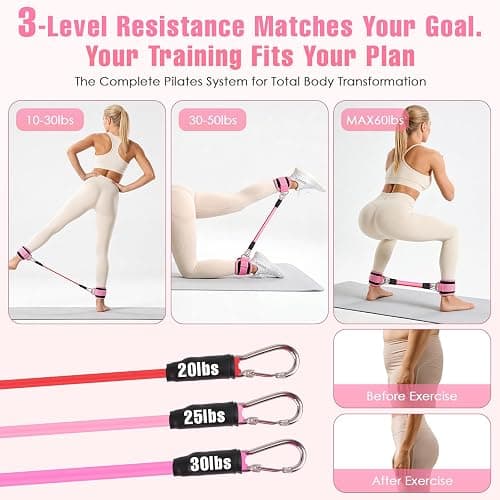 Pilates Kit for Home Workouts, Pilates Equipment Home Pilates Essentials Kit for Women with Pilates Ring and Ball Set, Socks, ankle resistance bands with cuffs, Resistance Band and Massage ball thumbnail 4