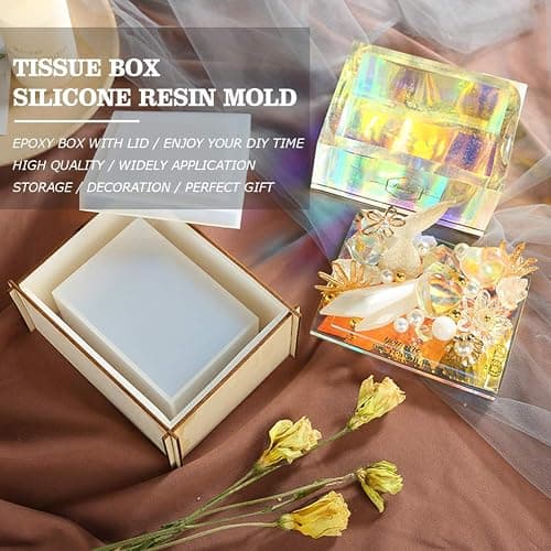Silicone Tissue Box Resin Mold with Lid Epoxy Resin Casting Mould Tissue Box Cover Napkin Holder DIY Jewelry Trinket Storage Gift Box Craft Supplies Making Home Decoration Gift thumbnail 4