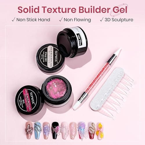 SUPWEE Pink Aurora and Clear Nail Extension Gel Solid Builder Gel for Nails 3D Sculpture Molding Carving Home DIY Gift for Women Girls thumbnail 2