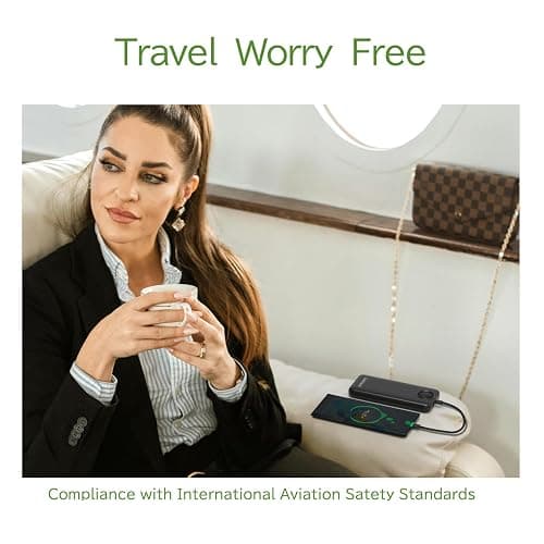 GrnOas.E Power Bank,10000mAh 22.5W Max Portable Charger Built in Cables，4 Outputs 2 Inputs External Phone Powerbank,5V/3A Fast Charging Travel Charger for iPhone Android iPad,(Pearl Black) thumbnail 5