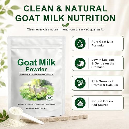 Goat Milk Powder 0.5 lb (220 g) | Harvested from Natural Grass-Fed Goats | Rich in Calcium & Protein | Smooth, Creamy & Delicious Taste | Non-GMO, Gluten-Free thumbnail 2