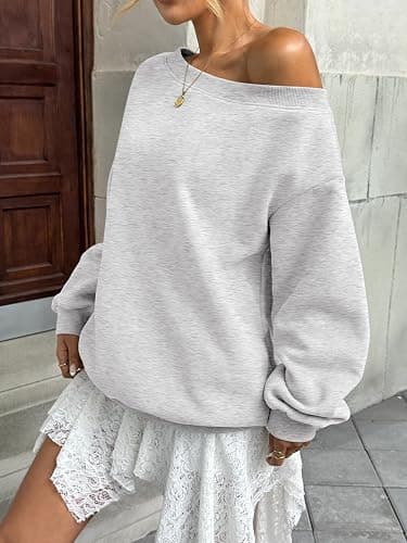 EasyGala Womens Fleece Lined Sweatshirt Off Shoulder Long Sleeve Pullover Top Oversized Shirt Basic Slouchy Clothes 2026 thumbnail 7