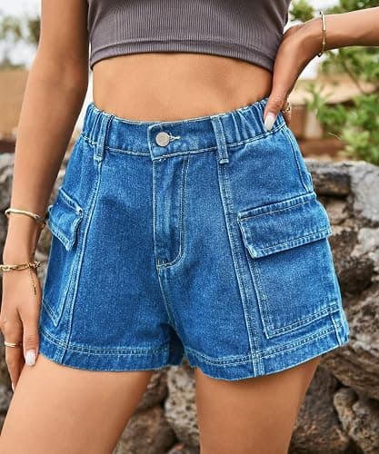 YOCUR Womens Cargo Denim Shorts - Summer Casual Vintage Loose Button Zipper Shorts thumbnail 4