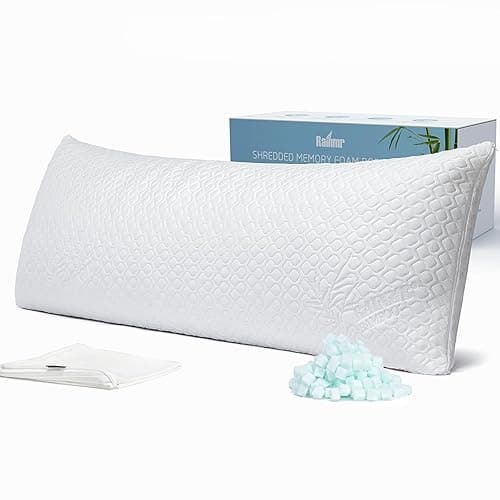 Rainmr Shredded Memory Foam Full Body Pillow – Side Sleeper – Huggable Long Pillow for Body Relief – with Ultra Soft Cooling Cover, 20 x 54 inches