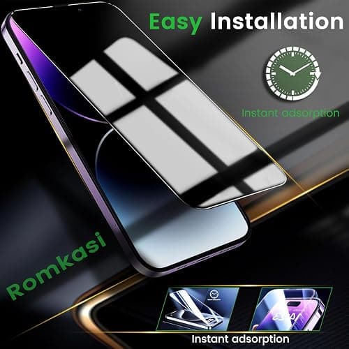 Romkasi 3 Pack Privacy Screen Protector for iPhone 14 Pro Max 6.7 Inch with 3 Pack Camera Lens Protector, Anti Spy Tempered Glass Film, Anti-Scratch, Touch Sensitive, Case Friendly thumbnail 7