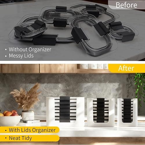 Food Storage Container Lid Organizer for Rubbermaid Brilliances nap-on lids | Food Container Lid Organizer for Kitchen Cabinet (3-Piece) - Holds 24 Lids for 4.7 & 3.2 Cup,1.3 Cup,0.5 Cup (White) thumbnail 8