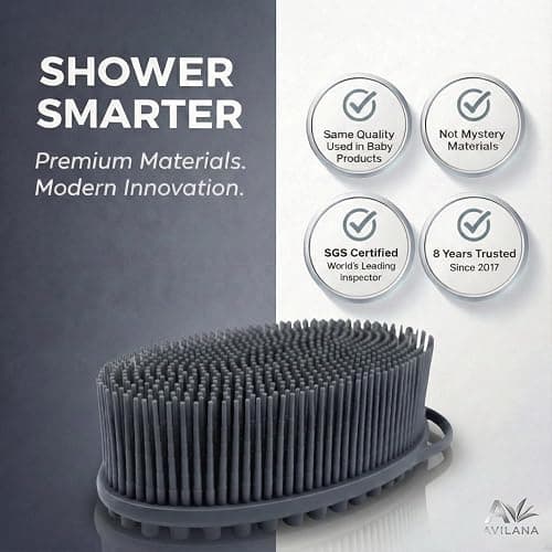 Avilana Premium Silicone Body Scrubber - Trusted Since 2017 - SGS Certified Food Grade Dual Sided Bath Brush, Quick-Dry Exfoliating Loofah Alternative, Massage Brush Sensitive Skin Women Men thumbnail 3
