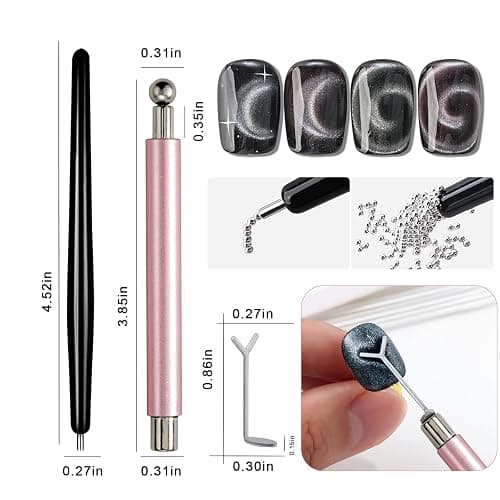 YECIRALA 2 Pcs Cat Eye Magnets For Nails, Pink Double-Side Cylinder Nail Magnet With Big Bead Magnet And Black Point Magnet Pen For Cat Eye Gel Polish, Multi-Functional Cateye Magnets For Nails thumbnail 2