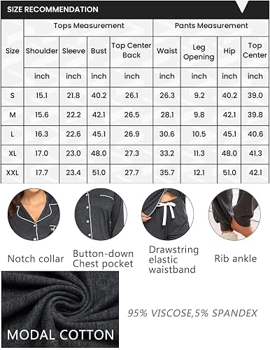 Ekouaer Pajamas Set Long Sleeve Sleepwear Womens Button Down Nightwear Soft Pj Loungewear with Pockets thumbnail 4