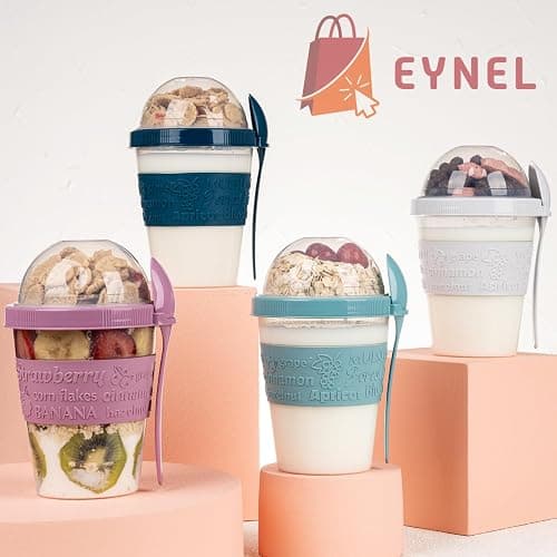 EYNEL 4 Pack Reusable On The Go Yogurt Parfait Cups, Breakfast Plastic Containers with Lids and Spoons, Perfect Jars for Overnight Oats Cereal Granola Oatmeal Smoothies and Snack Prep thumbnail 9