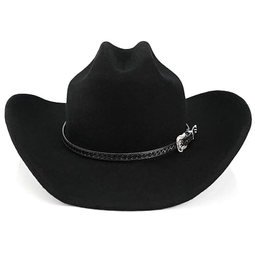 100% Wool Western Cowboy Hat for Men Women Classic Fedora Hat Felt Cowgirls Hats with Two Decorative Bands thumbnail 4