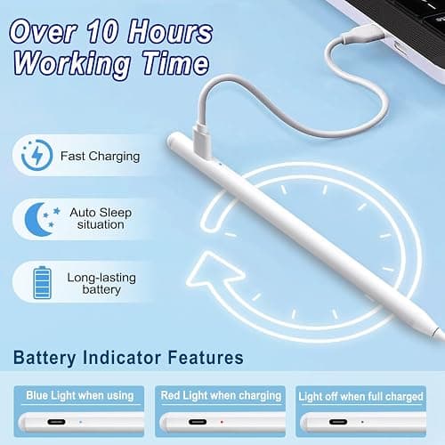 Stylus Pen for iPad Apple: Fast Charge for iPad Pencil Apple Pen with Palm Rejection Tilt Sensitivity - Pen for iPad 10/9/8/7/6, iPad Pro 12.9"/11"/13" M4, iPad Mini 6/5, iPad Air 5/4/3/11"-13" M2 - White thumbnail 2
