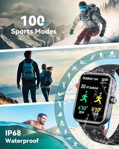 Smart Watches for Women/Men, Smart Watch for Android Phones and iPhone Compatible, Alexa Built-in, 1.8" Fitness Watches for Women, IP68 Waterproof /Bluetooth Call, Heart Rate/Sleep Monitor, Black thumbnail 4