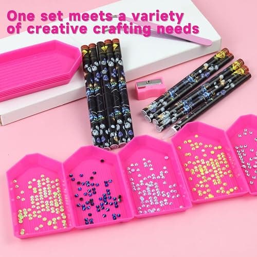 ESUOHYM 10 Pcs Wax Pencil for Bedazzling with 10 pcs Diamond Art Trays | High Adhesion Bedazzling Wax Pencil for Resin Gems, Trays for Sort Rhinestones, Rhinestone Picker Tools DIY Art Craft Pink thumbnail 2