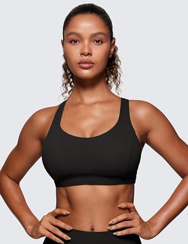 CRZ YOGA Strappy V Neck Sports Bras for Women - Criss Cross Back Wireless Padded Workout Yoga Bra thumbnail 2