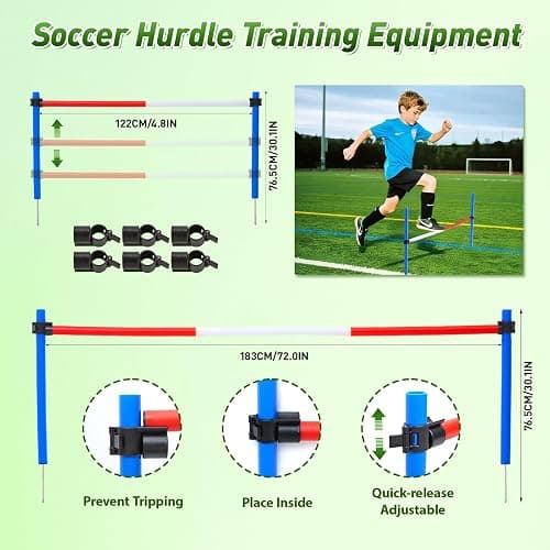 JRUICFDY 6 Pcs Pole Bending Poles for Horses,6FT Adjustable Equestrian Training Equipment for Horses,Agility Poles for Horses,Soccer & Dog,Red, White, Blue thumbnail 6