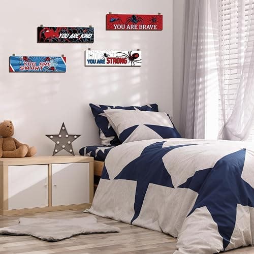 Geetery 4 Pcs Bedroom Wall Decor Boys Spider Room Decor for Kids Inspirational Wooden Hanging Sign Motivational Quote Car Wall sign for Boys Kids Nursery Playroom Kindergarten(11.8 x 3.1 Inch) thumbnail 4