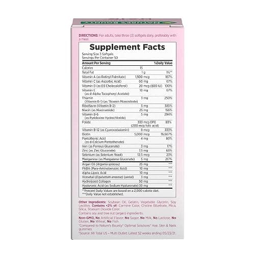 Nature's Bounty Advanced Hair, Skin & Nails, Argan-Infused Vitamin Supplement with Biotin and Hyaluronic Acid, 150 Rapid Release Softgels, 50 Total Servings thumbnail 8