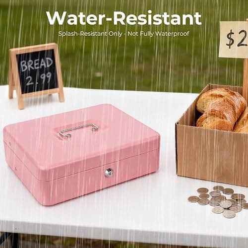 Cash Box with Money Tray and Key Lock, Money Box with Safe Locking, Money Saving Lock Box for Cash Register 11.8"x9.45"x3.54" Pink XL Large thumbnail 7