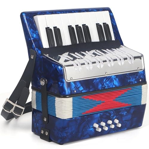 AKLOT 17 Key Piano Accordion, Lightweight Kids Accordion, Celluloid Accordions Brighter and Pure Tone than Plastic, Durable Metal Cover with Straps, Manual for Children, Beginners Acordeón (Blue) - Image 1