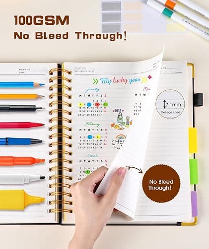 Hardcover Spiral Notebook journal with Removable Dividers Tabs, 300 Pages Leather 5 Subject Notebook College Ruled, 8"x10" Large B5 Notebooks for Work School Note taking, Lined Journal for Women,Black thumbnail 6