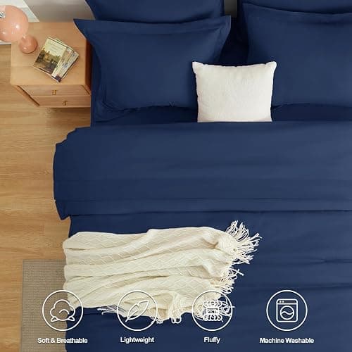HIMEET Full Size Comforter Sets - 7 Pieces Navy Bed in a Bag, Soft Lightweight Bedding Set, All Season Bed Set with Comforter, Flat Sheet, Fitted Sheet, Pillowcases & Pillow Shams thumbnail 2