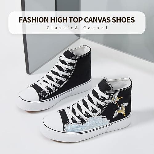 hash bubbie High Top Sneakers for Women Classic High Tops Canvas Shoes Lace up Women's Fashion Sneaker thumbnail 4