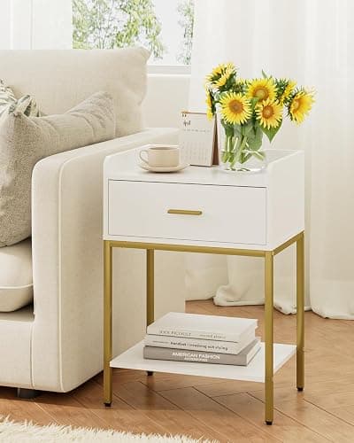 Masupu Nightstand,3-Tier Modern Bedside Night Stand with Storage Drawer and Shelf,Small End Side Table for Bedroom,Living Room,White (Without Outlet, White) thumbnail 7