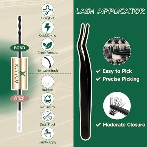 DIY Lash Extension Kit 280pcs Individual Lashes D Curl Eyelash Extension Kit KEYYOU 50D 9-18Mix Natural Lash Clusters with Lash Bond and Seal and Lash Applicator for DIY at Home(KIT-50D-0.07D-9-18Mix) thumbnail 5