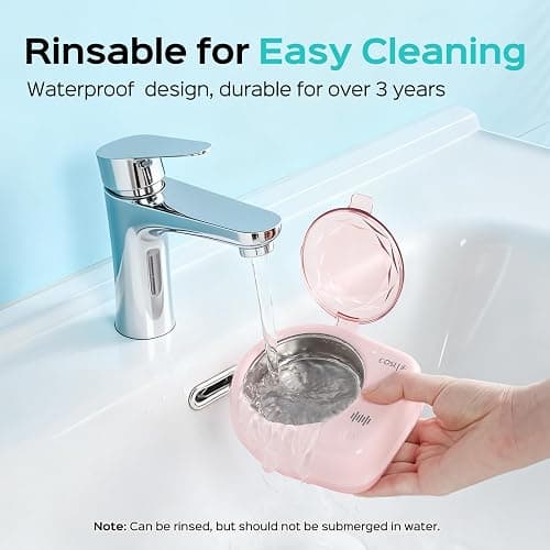COSLUS C50 Portable Ultrasonic Retainer Cleaner : 50kHz Sonic Tooth Cleaner Cordless -Low Noise for Retainer, Aligner, Mouth Night Guard Deep Cleaning - Travel Home Use Pink thumbnail 5