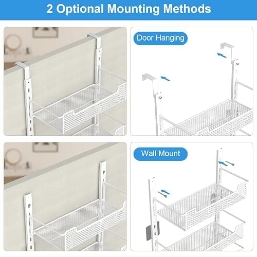 VyGrow 12.3" W Narrow Over the Door Pantry Organizer, 6-Tier Over the Door Organizer with Adjustable Basket, Pantry Door Organization for Pantry Kitchen Storage Room Spice Rack, White thumbnail 5
