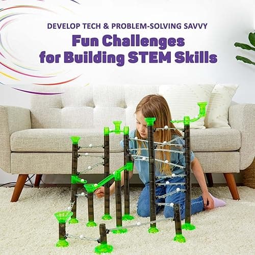Marble Genius Marble Rails Starter Set, 200 Piece Marble Run for Kids 8+ (30 Marbles, 30 Rail Pieces, 12 Base Pieces & More), STEM, Full-Color Instructions, Great for Kids & Teens thumbnail 5