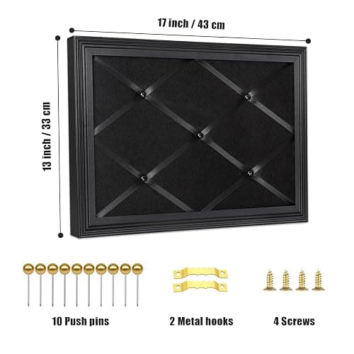 Aitakatta Black Felt Memo Bulletin Board with Frame, 17x13 inches Pin Board for Wall, Vision Board Message Board Memo Board with Criss-Cross Ribbons for Home Office School Wall Decor(BK Velvet-F,4333) thumbnail 3