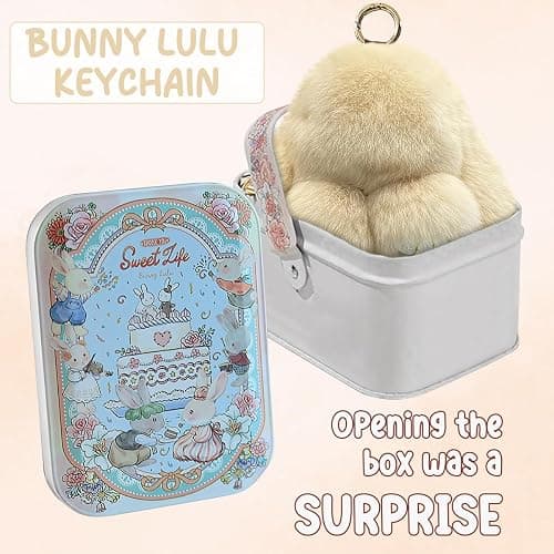 Bunny Keychain, Bunny Keychain with Tin,Bunny Handmade Soft Bunny Keychain for Christmas Gifts, Bags and Keys thumbnail 4