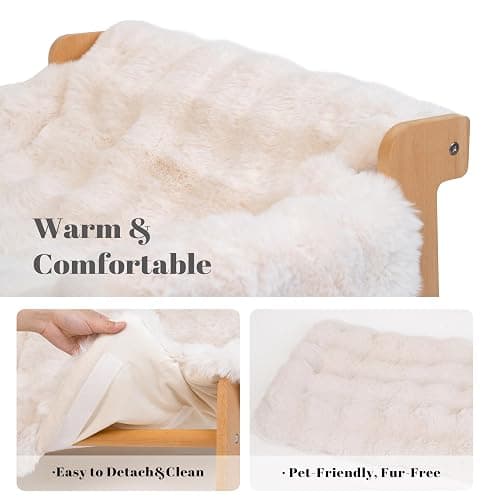 CHEERHOME PETS Elevated Cat Couch Bed for Indoor Cats, Wooden Cat Sofa with Removable Washable Fluffy Cover Raised Kitty Lounge Chair Suitable for Puppy(Cat Sofa Off-White) thumbnail 3