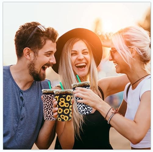 YR Reusable Neoprene Insulator Sleeve for Iced Coffee Cups, 3 Pack Coffee Coolies sleeves for Iced & Hot Drinks, Cold Beverage Cooler Compatible with Starbucks Coffee and More (Black Leopard Print) thumbnail 2