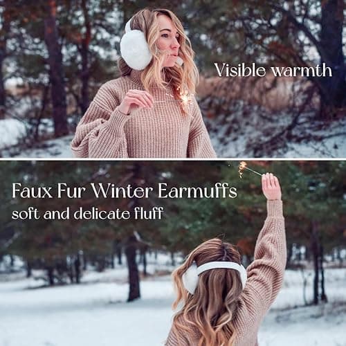 Lainlight Earmuffs for Women Winter Warm Foldable Ear Muffs Faux Fur Cute Fuzzy Ear Warmers for Girls Women thumbnail 5