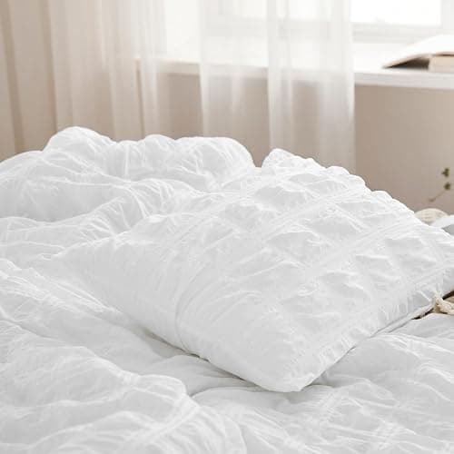 Bedsure Bed in a Bag Queen - 7 Pieces Plaid Seersucker Bedding Comforter Sets, Soft Lightweight White Boho Bed Set with Comforters Queen Size, Sheets, Pillowcases & Shams thumbnail 4