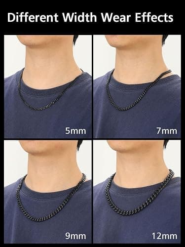 Curb Chain Necklace Black Chunky Double Tight Cuban Link thumbnail 6