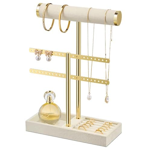 bussdis 2 Tier Bracelet Holder Display - Detachable T Bar Beige Velvet Bracelet Holder, Jewelry Holder Organizer for Bracelet, Necklace, Earrings, Rings - Image 1